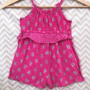 Pink Flower Print Ruffle Romper